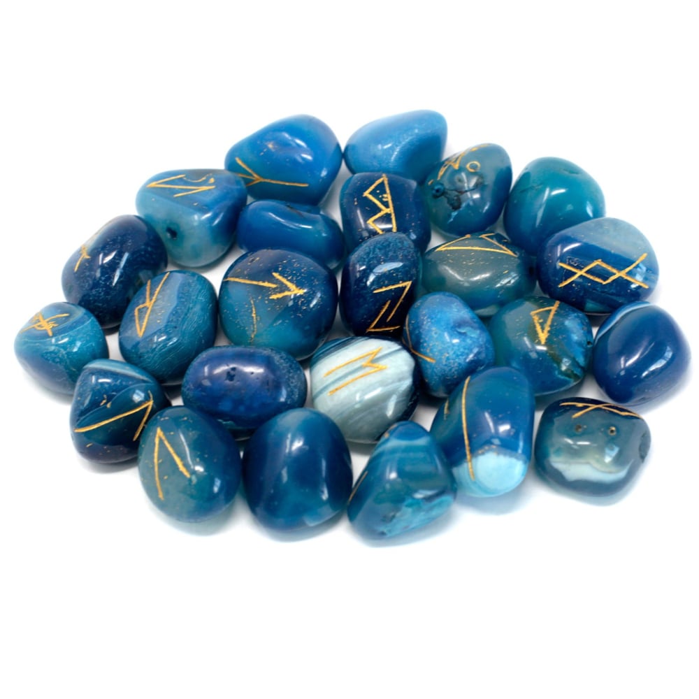 Runes Stone Set in Pouch - Blue Onyx