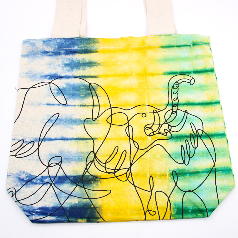 Tye-Dye Cotton Bag (6oz) - 38x42x12cm - Elephants - Multi - Natural Handle