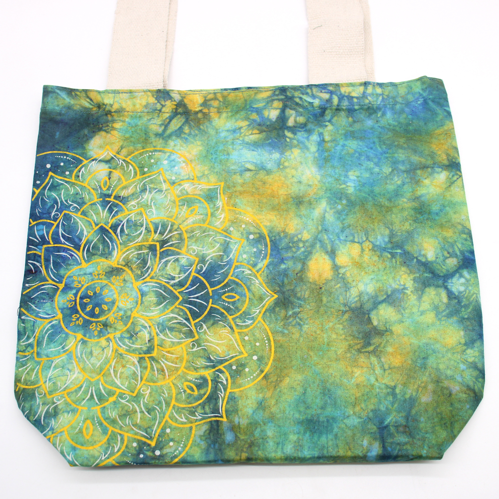 Tye-Dye Cotton Bag (6oz) - 38x42x12cm -  Mandela - Green/Blue - Natural Handle