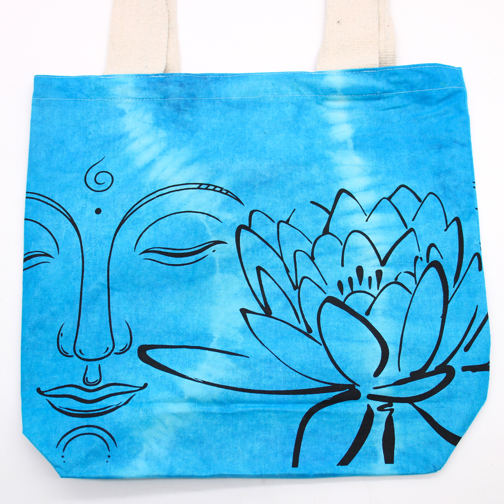 Tye-Dye Cotton Bag (6oz) - 38x42x12cm - Lotus Buddha - Blue - Natural Handle