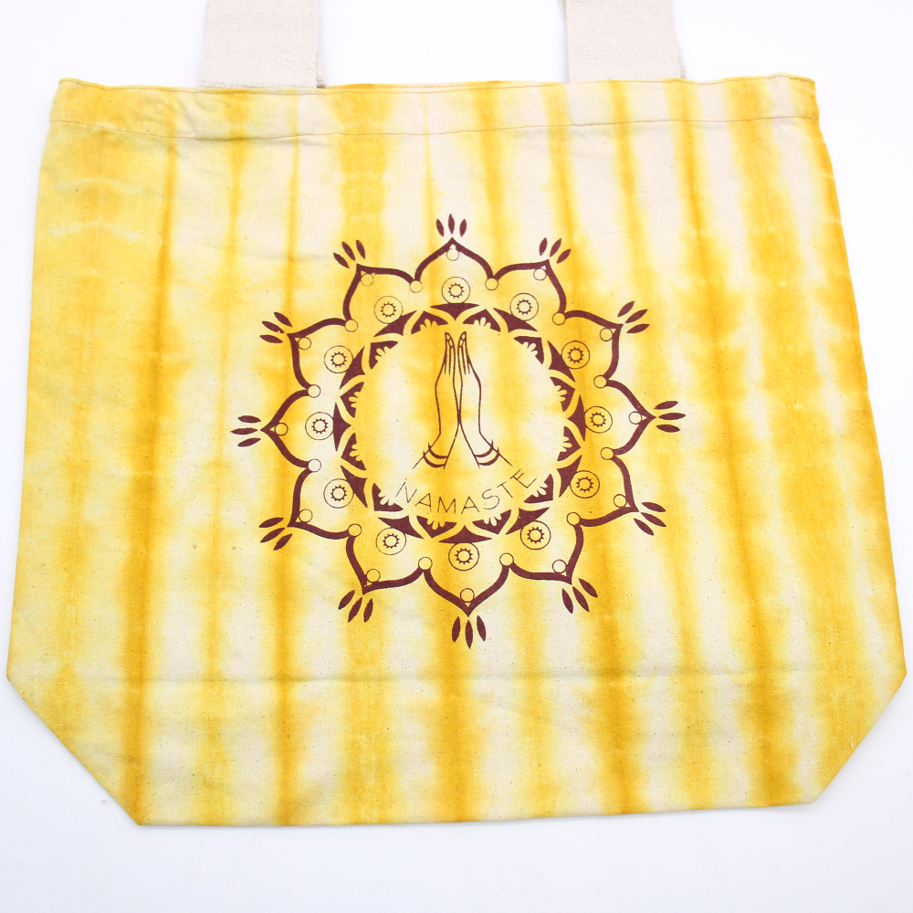 Tye-Dye Cotton Bag (6oz) - 38x42x12cm -  Namaste Hands - Yellow - Natural Handle