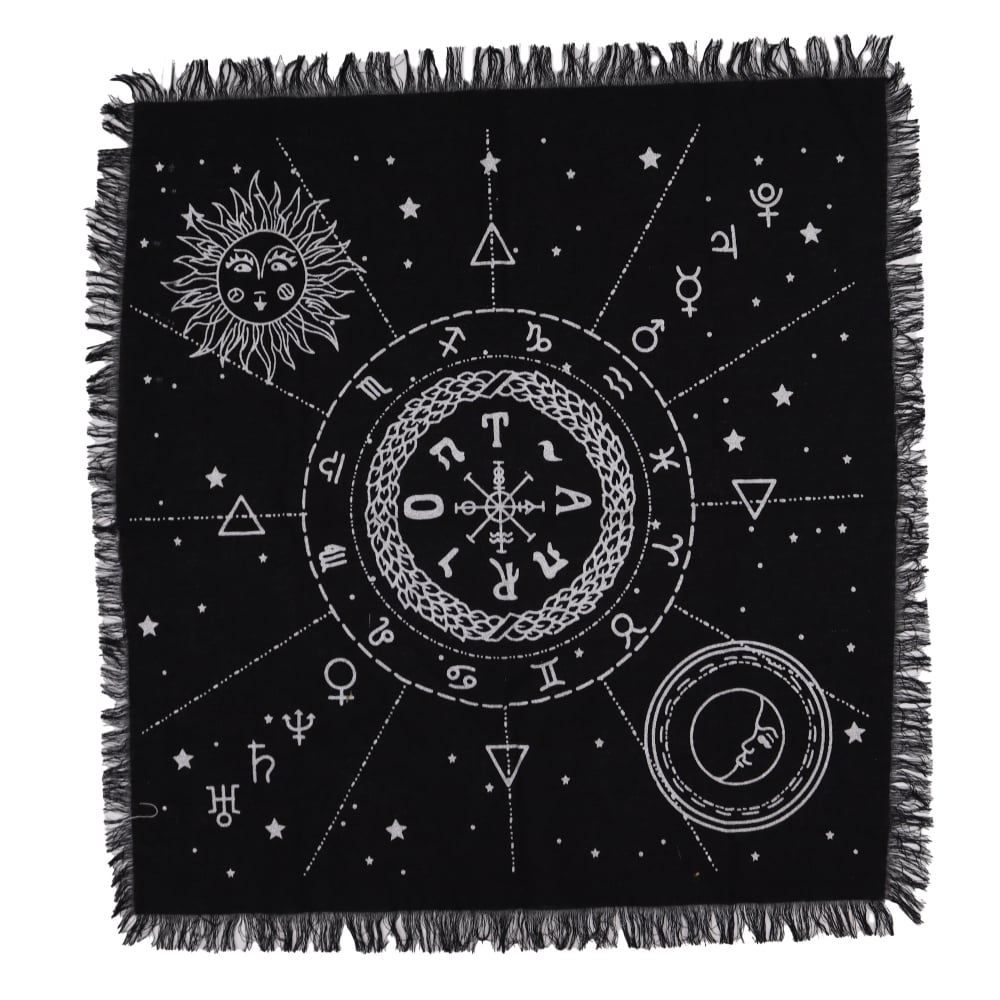 Esoteric Fringed Altar Cloth -  Moon & Sun Chart