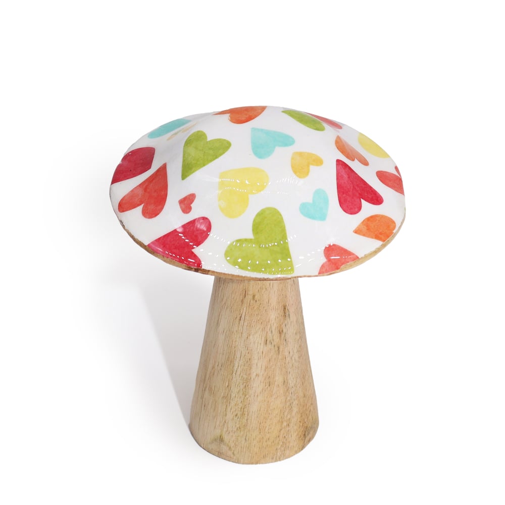 Small Wooden Mushroom - Pastel Hearts