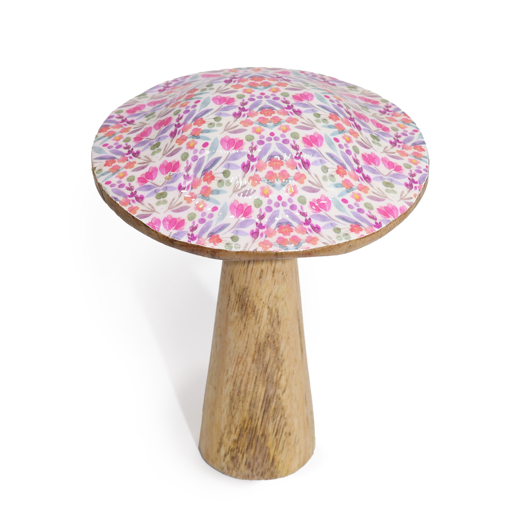 Med Wooden Mushroom - Pretty Floral