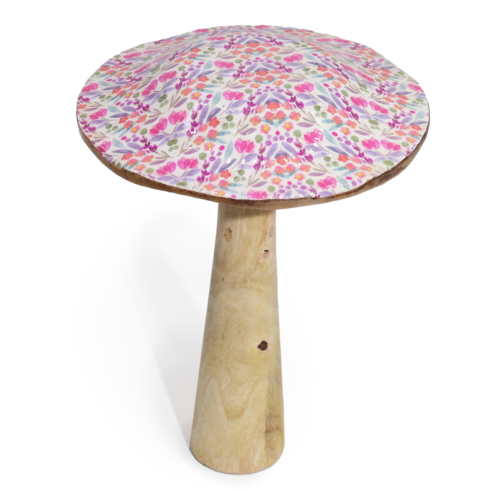 Large Wooden Mushroom - Pretty Floral