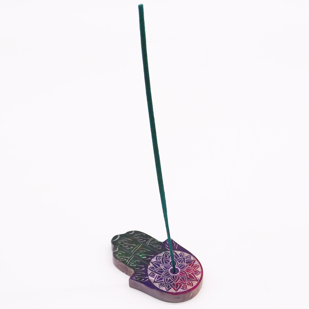 Soapstone Hamsa Incense Holder - Lotus Flower