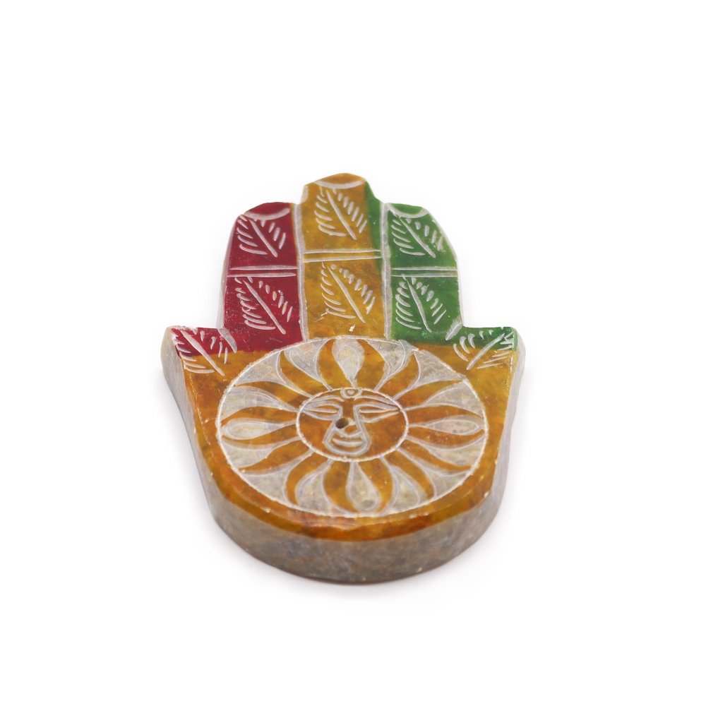 Soapstone Hamsa Incense Holder - Sun Face