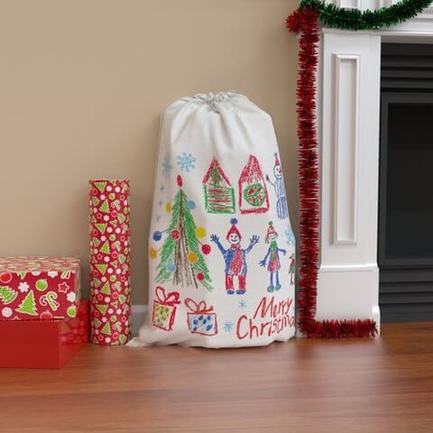 custom christmas sack designed by school child