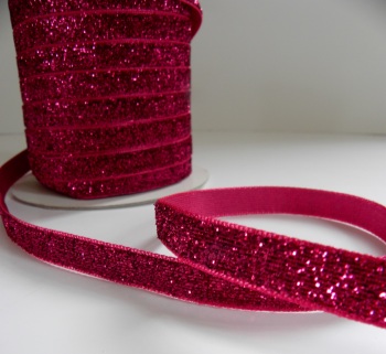 10mm Glitter Velvet Ribbon - Raspberry