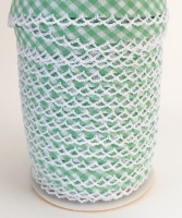 Spring Green 12mm Pre-Folded Gingham Bias Binding with Lace Edge