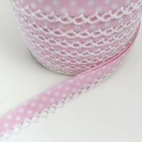 Baby Pink 12mm Pre-Folded Polka Dot Bias Binding with Lace Edge