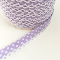Lilac 12mm Pre-Folded Polka Dot Bias Binding with Lace Edge