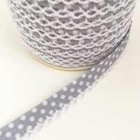 Grey 12mm Pre-Folded Polka Dot Bias Binding with Lace Edge