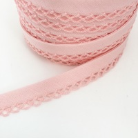 Baby Pink 12mm Pre-Folded Plain Bias Binding with Lace Edge