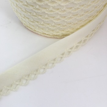 Cream 12mm Pre-Folded Plain Bias Binding with Lace Edge