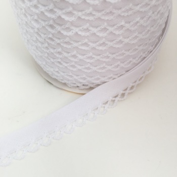 White 12mm Pre-Folded Plain Bias Binding with Lace Edge