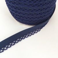 Navy Blue 12mm Pre-Folded Plain Bias Binding with Lace Edge