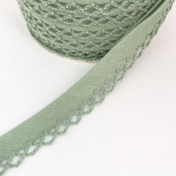 Sage Green 12mm Pre-Folded Plain Bias Binding with Lace Edge