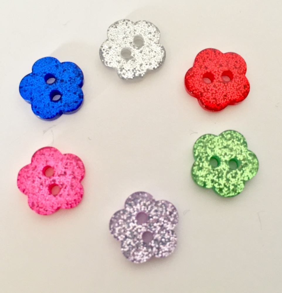 10mm Glitter Flower Buttons