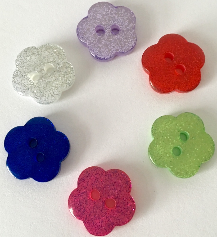 15mm Glitter Flower Buttons