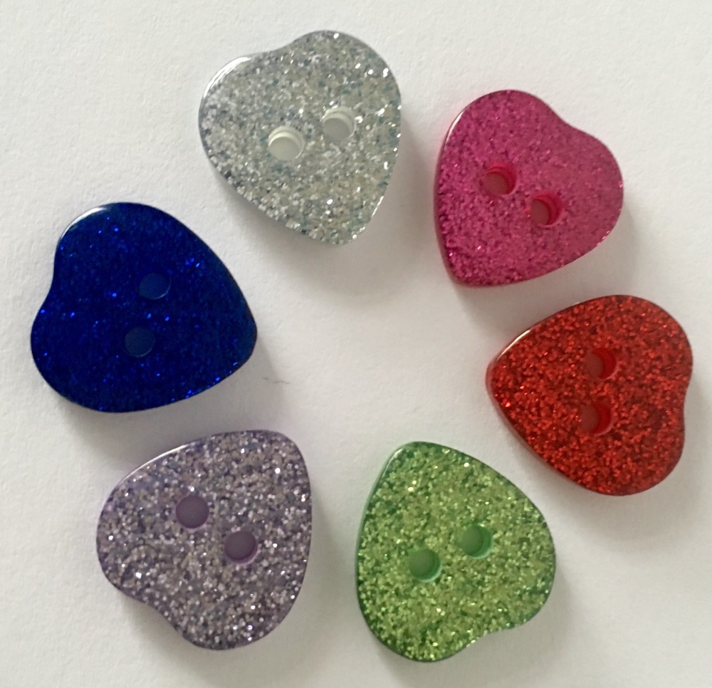 15mm Glitter Heart Buttons