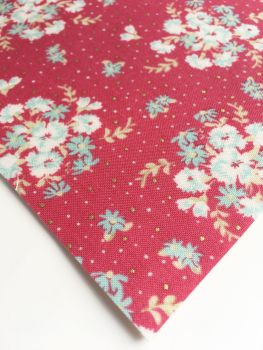 Lecien La Conner Metallic - Floral Bouquets Cranberry - Felt Backed Fabric