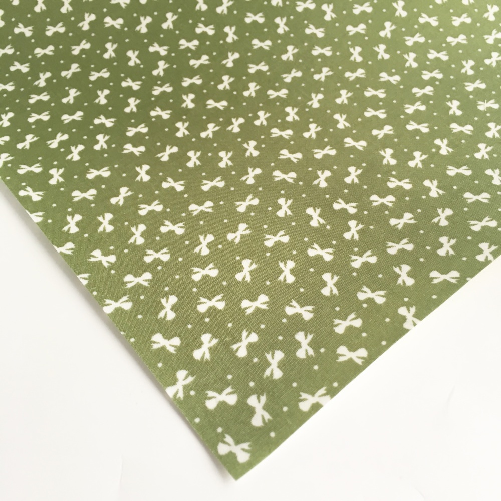 Ditsy Bows - Olive - Felt Backed Fabric
