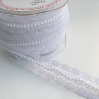 25mm White Lace and Pearl Trim