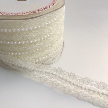 25mm Ivory Lace and Pearl Trim