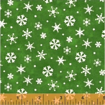 Winter Wishes By Windham - Snowflakes Green - Felt Backed Fabric