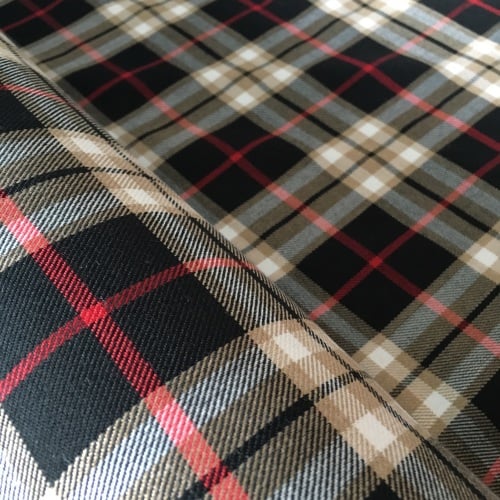 Polyviscose Tartan - Black and Beige Plaid