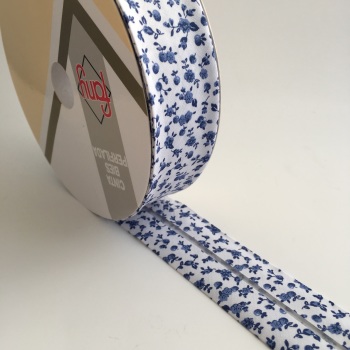 30mm Floral Bias Binding - Blue Toile