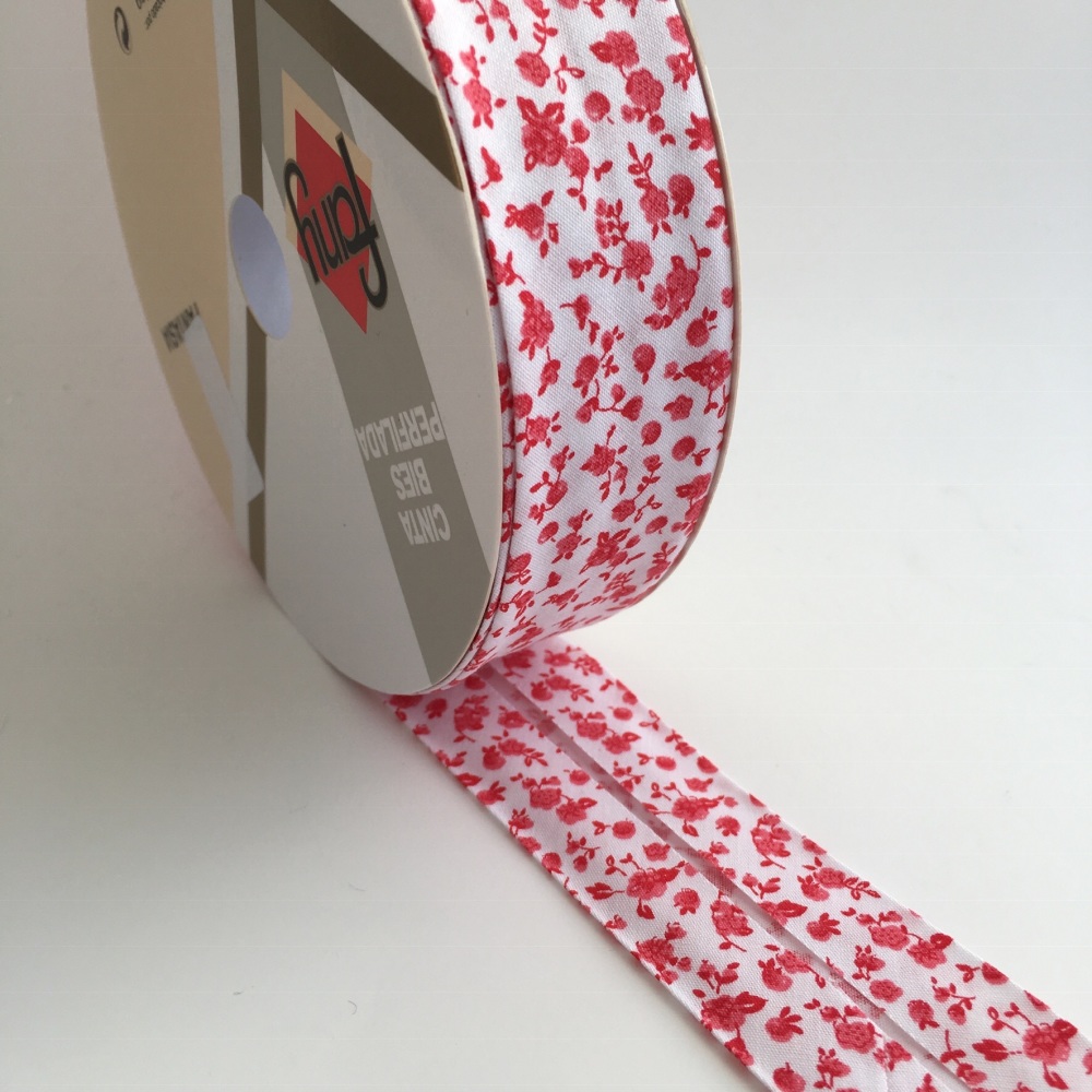 30mm Floral Bias Binding - Red Toile