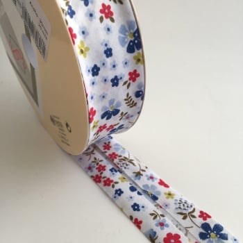30mm Floral Bias Binding - Blue and Red