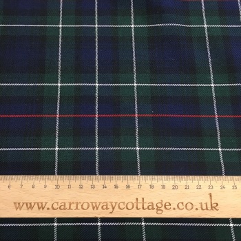 Tartan - Navy and Green with Red and White Stripe - Felt Backed Fabric
