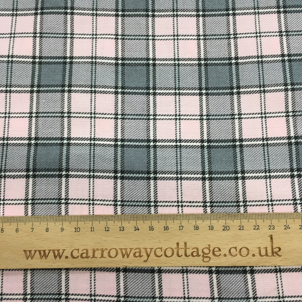 Tartan - Grey with Pink - Felt Backed Fabric