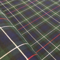 Polyviscose Tartan - Green and Navy with Red and White Lines