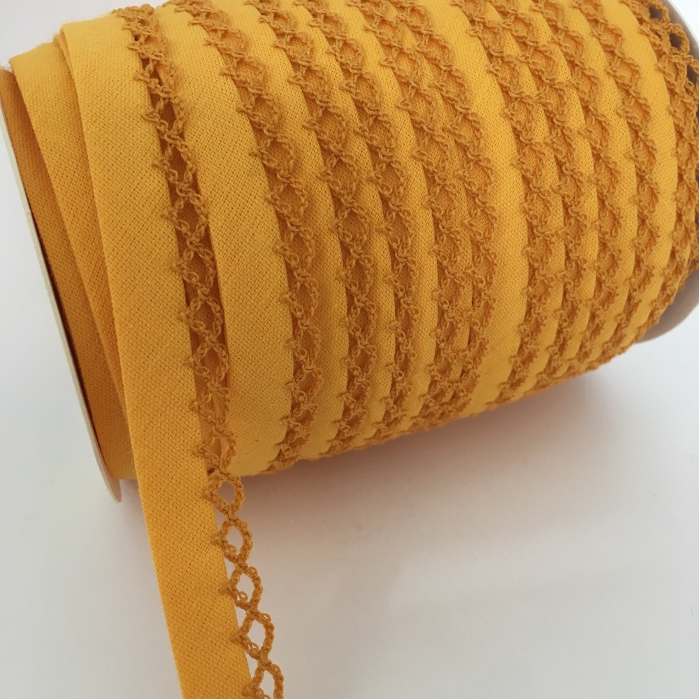 Mustard 12mm Pre-Folded Plain Bias Binding with Lace Edge
