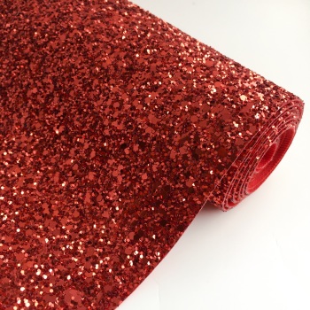 Premium Chunky Glitter Fabric - Ruby Red