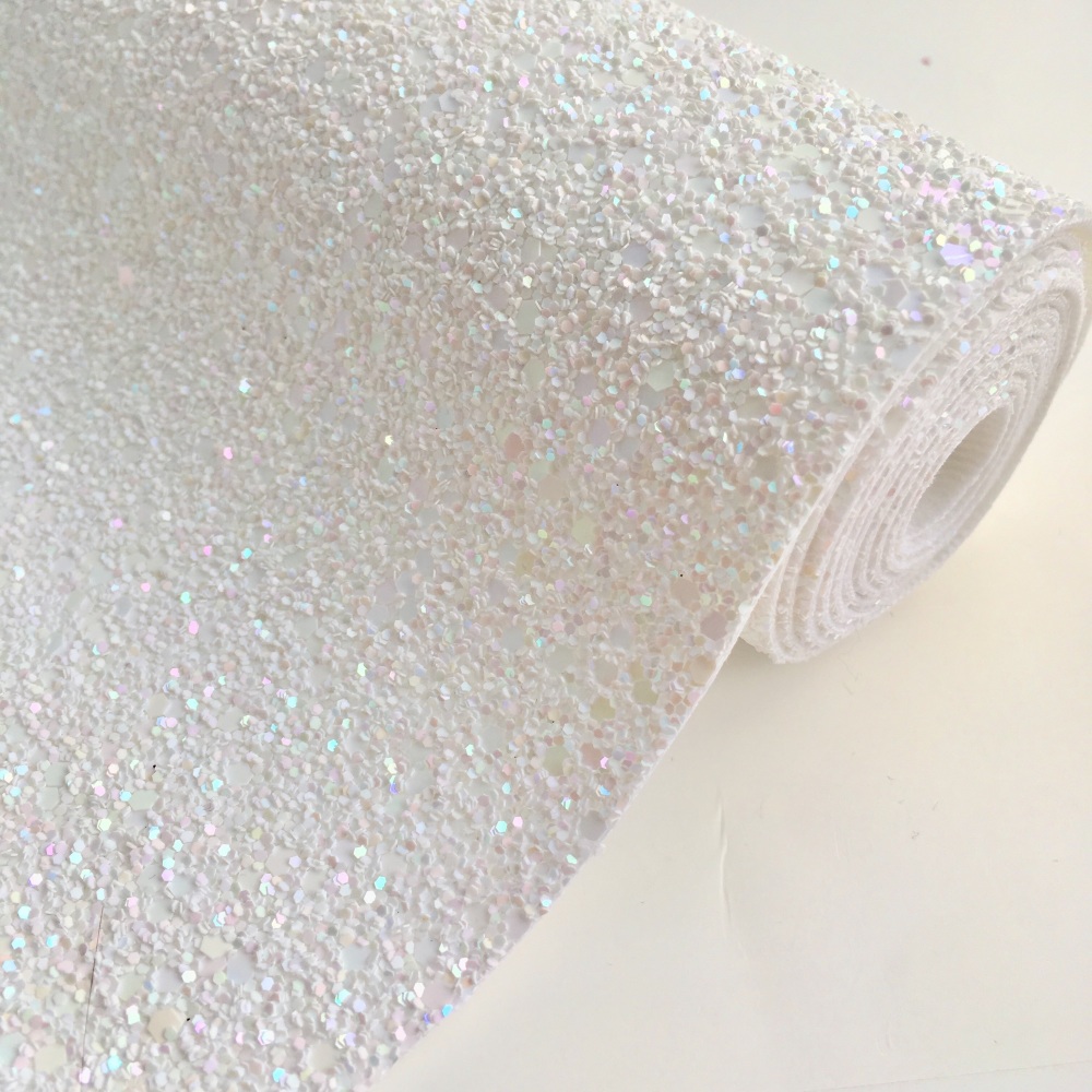 Premium Chunky Glitter Fabric - Rainbow White