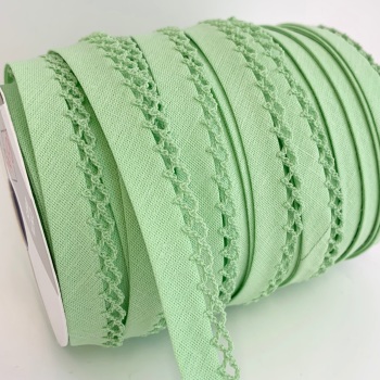 Lettuce 12mm Pre-Folded Plain Bias Binding with Lace Edge