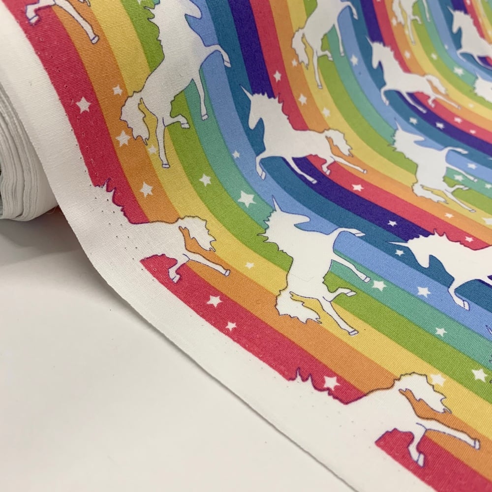 Rose and Hubble Fabrics - 100% Cotton Poplin Rainbow Bright Unicorns