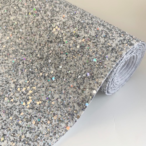 Premium Chunky Glitter Fabric - Holographic White