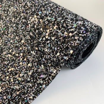 Premium Chunky Glitter Fabric - Holographic Black