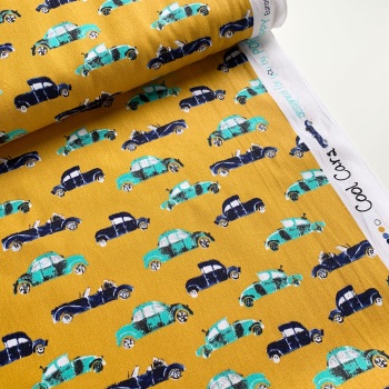 Poppy Europe Fabrics - Cool Cars - Ochre
