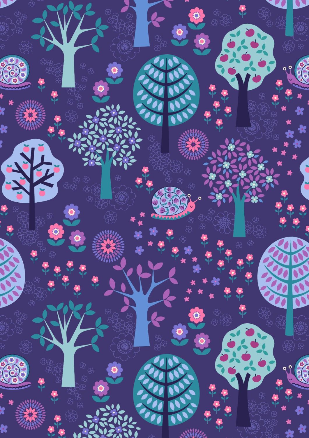Lewis and Irene - Flower Child - Groovy Forest on Dark Blue