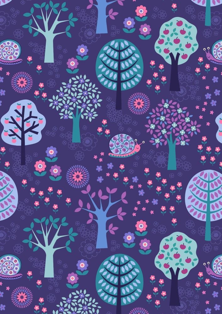 Lewis and Irene - Flower Child - Groovy Forest on Dark Blue