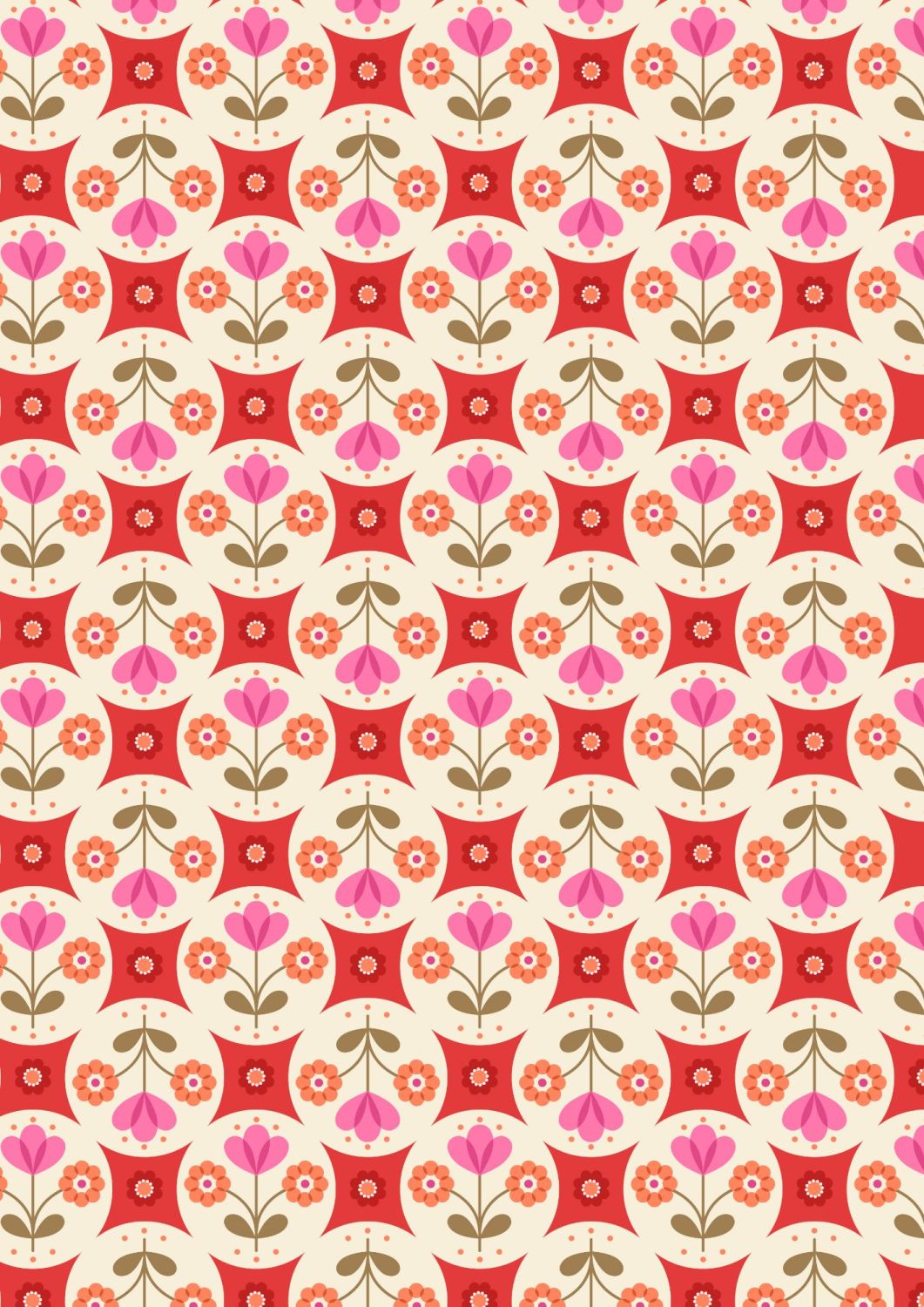 Lewis and Irene - Flower Child - Fab Floral Circles on Red