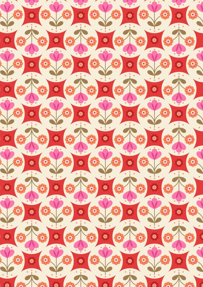 Lewis and Irene - Flower Child - Fab Floral Circles on Red