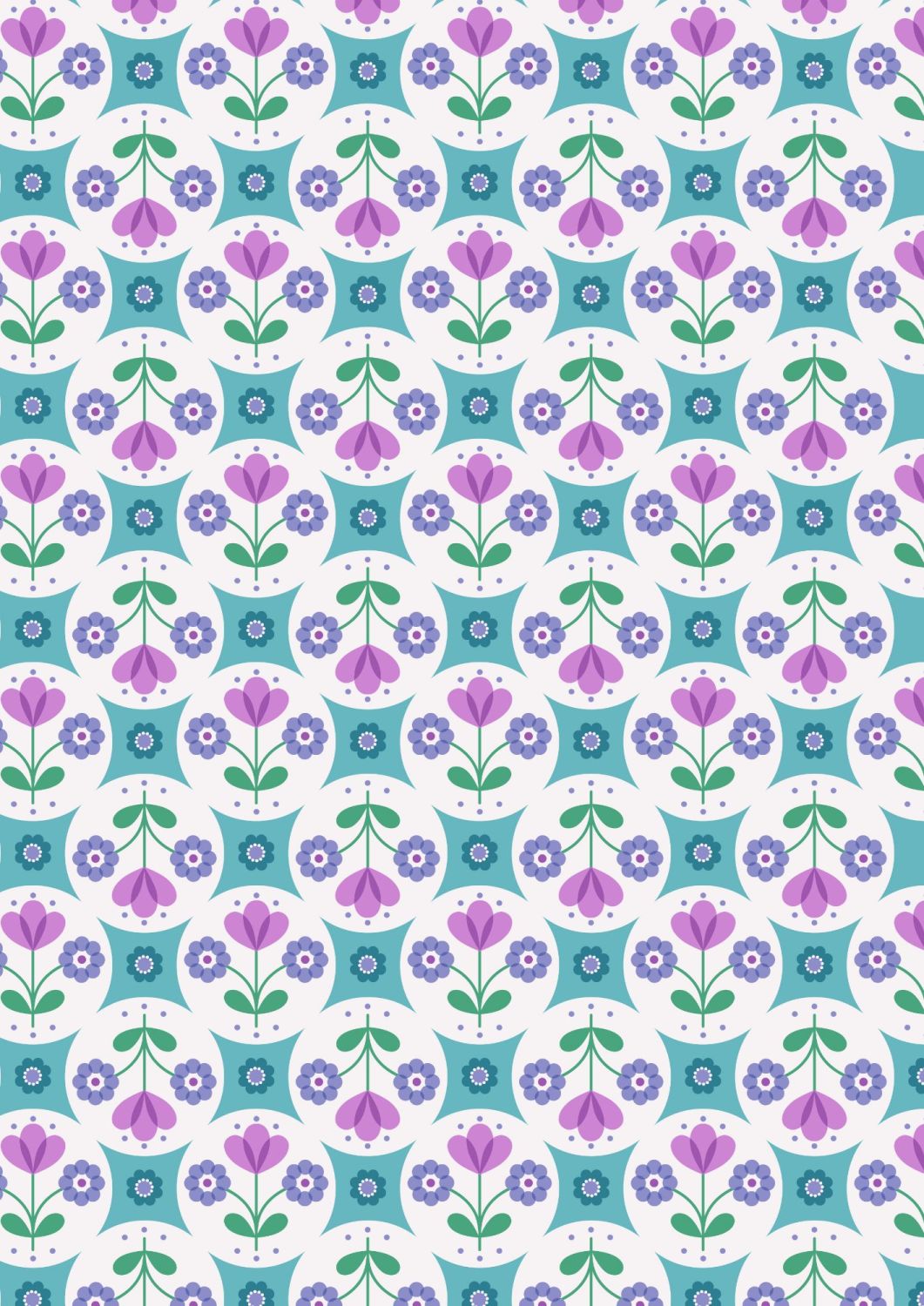 Lewis and Irene - Flower Child -  Fab Floral Circles on Blue